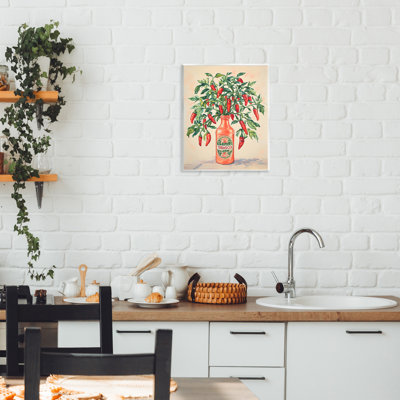 Chili Peppers in Hot Sauce Vase Wall Plaque, design by The Prints Vibe