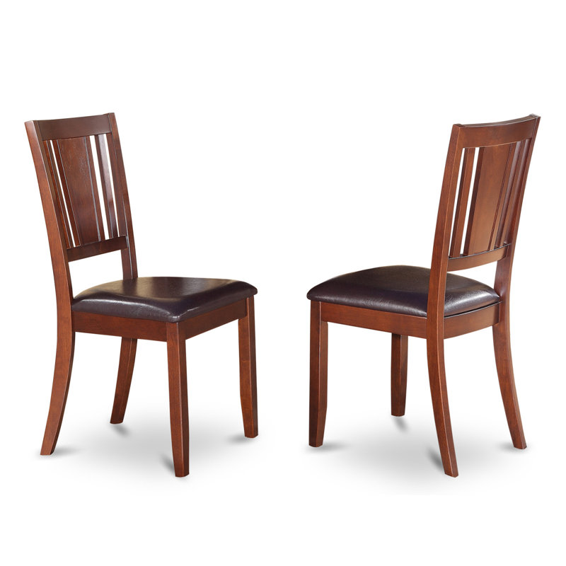 Dudley Kitchen Dining Chairs - Faux Leather Upholstered Wood Chairs, Set of 2, Mahogany, Mahogany, Faux Leather