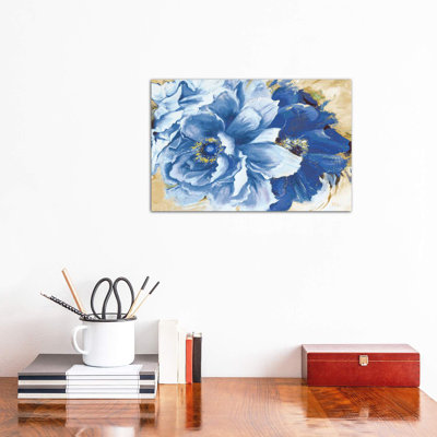 Beautiful Peonies In Indigo by Patricia Pinto - Wrapped Canvas Painting