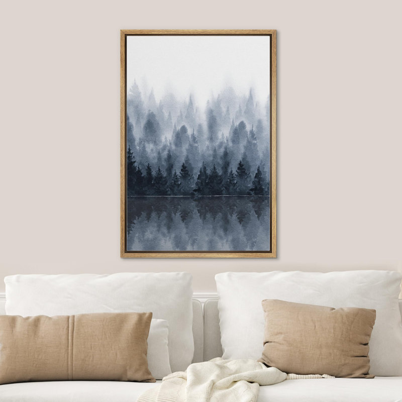 Paysage de forêt Woodland «Blue Winter Mist Pastel Mountain Forest Nature» sur, Cadre flottant naturel, H 36 po x l 24 po
