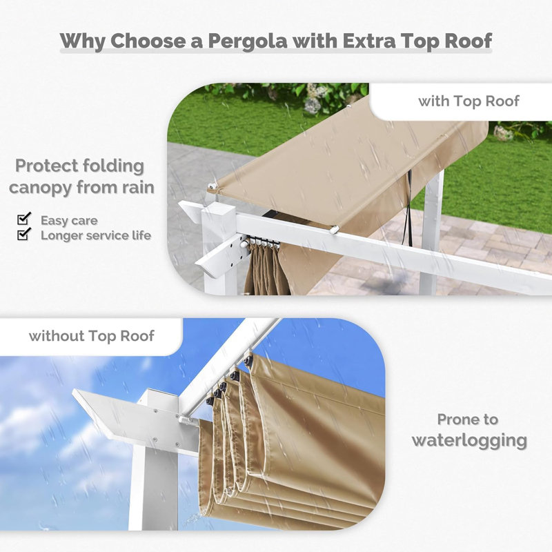 Pergola d'extérieur rétractable mauve 10 pi x 13 pi avec lumières DEL, Kaki