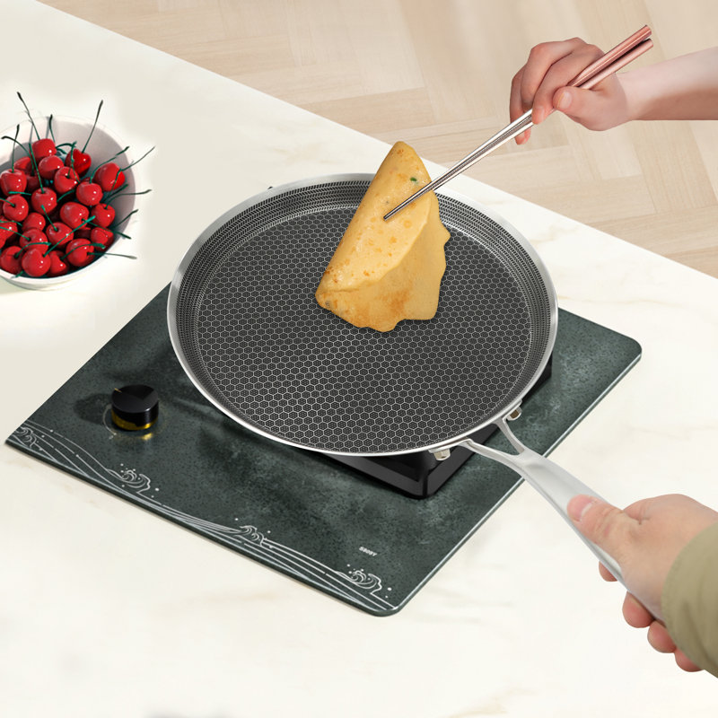 Poêle en crêpe de 3,2 po en acier inoxydable avec surface antiadhésive en nid d'abeille de 10,2 po pour tous les poêles