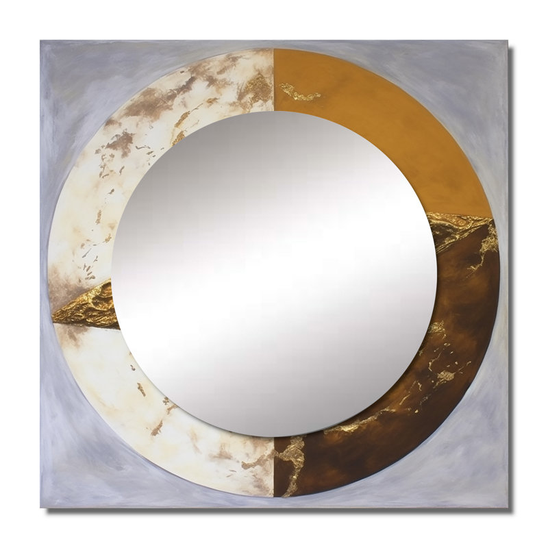 Or blanc Yin et Yang II - grand miroir mural carré méditation pour chambre à coucher, 36 po x 36 po