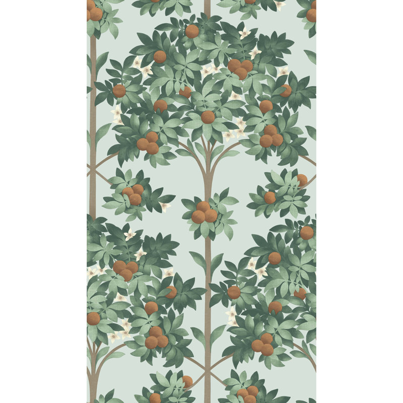 Floral Wallpaper Roll, Burnt Orange/Mint/Seafoam