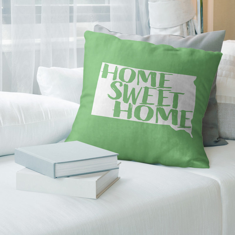 Coussin Home Sweet, 20 po x 20 po, Dakota du Sud , Vert