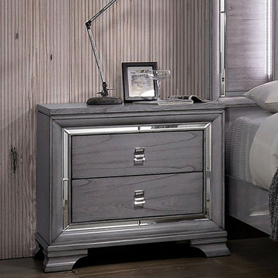 Contemporary 2 Drawers Nightstand In Gray, With Mirror Trim And Bearing Glides, Practical For Home Decor Design Trim, Felt-lined Drawer Orderly Storag