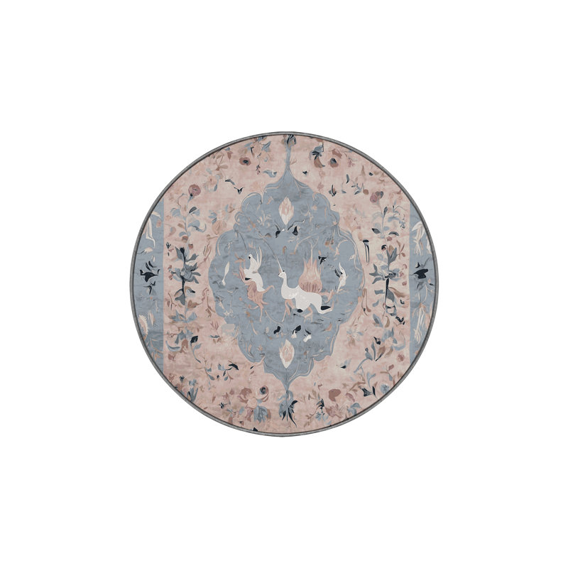 Machine Washable Gray Area Rug, Round 7'