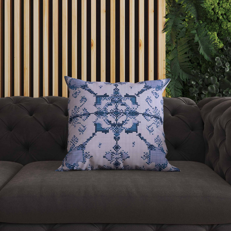 Coussin intérieur / extérieur Gridded Blossom, Bleu, Carré 26 po