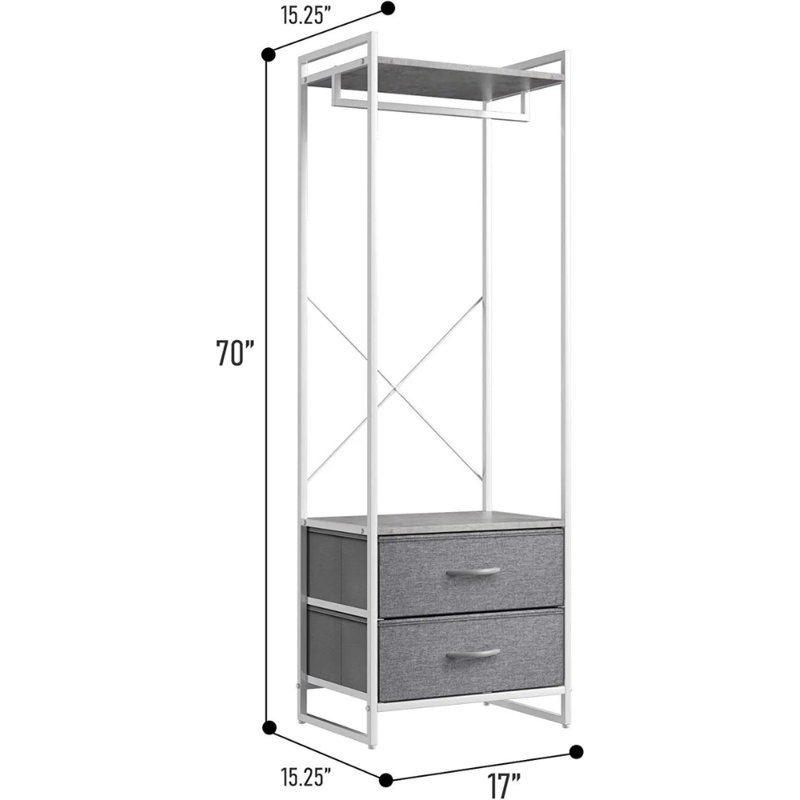 Sorbus 2 Drawer Clothing Rack with Wood Top and Steel Frame, Gray/White
