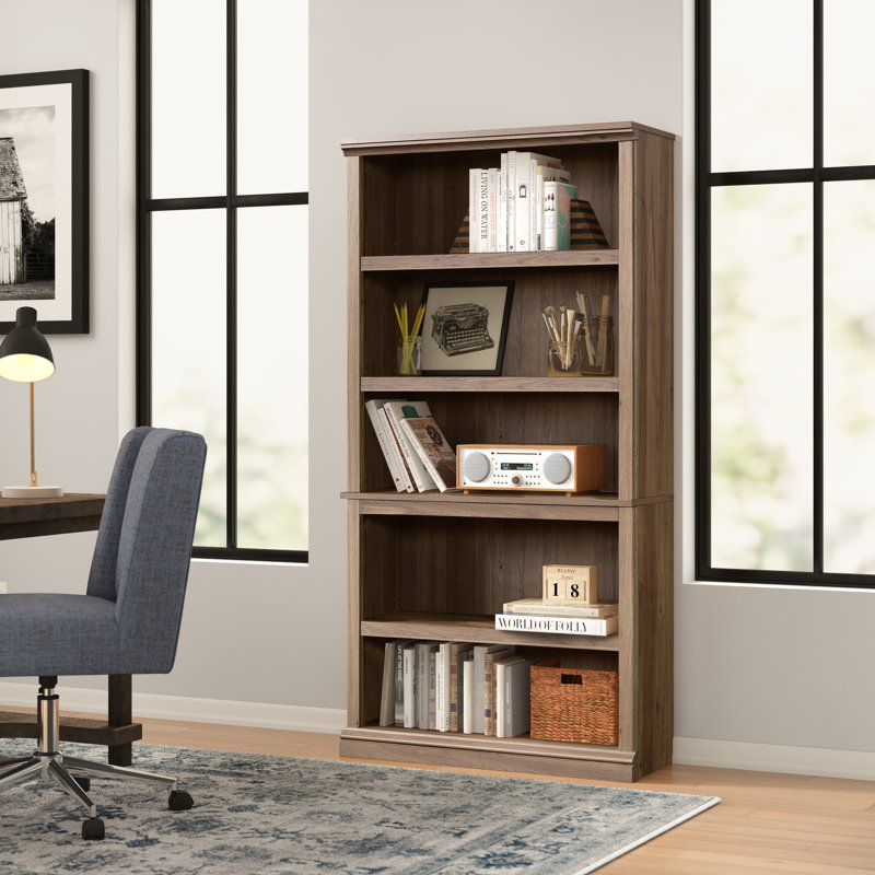 Alexsia Standard Bookcase, Salt Oak, 35-1/4”W x 13-1/4”D x 69-3/4”H 