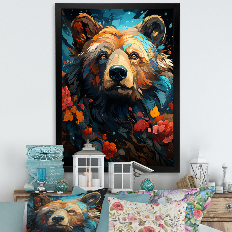 Pop Art, impression d'ours grizzly - 106913, H 20 po x l 12 po x P 1 po, Cadre photo noir