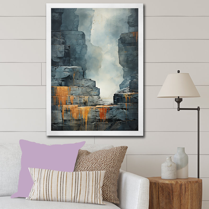 «Waterfall Cliff Adventure» sur toile, Cadre simple blanc, H 44 po x l 34 po x P 1,5 po