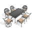 Table de salle à manger toutes saisons en fonte d'aluminium - 2 chaises pivotantes, 4 chaises et une table rectangulaire avec surface noire. Capacité de siège de 350 lb. Capacité de siège de 160 lb.
