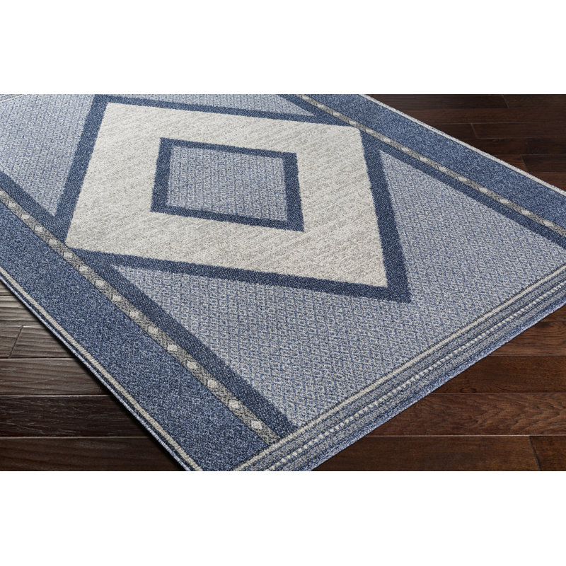 Bradli Rectangle Machine Woven Polypropylene Area Rug in Blue, Rectangle 7'10" x 10'