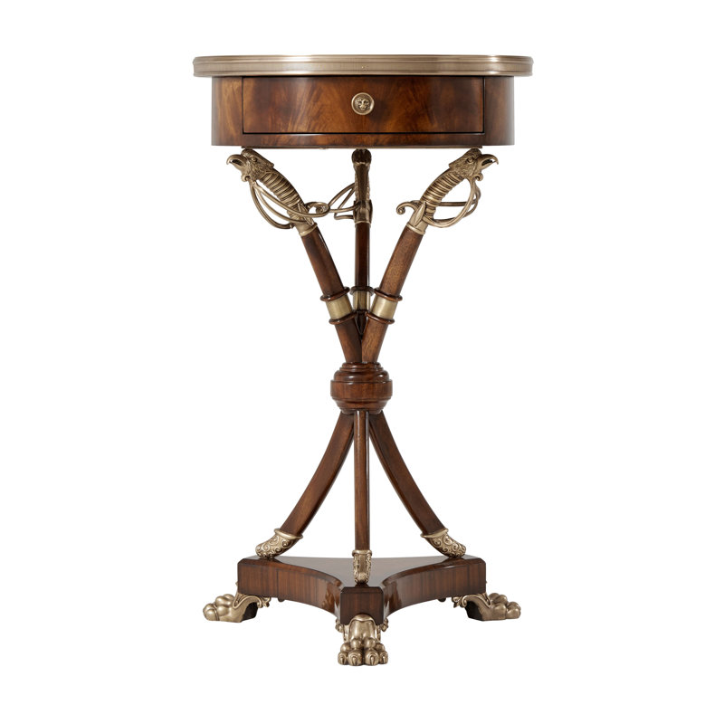 Mahogany and Brass Round End Table with Drawer
