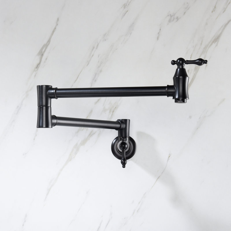 Matte Black Wall Mounted Pot Filler Faucet, Folding Design, 360 Swivel, Brass, Corrosion Surface, Double Handles Faucet Mount, Rotation, For Steady Water Output