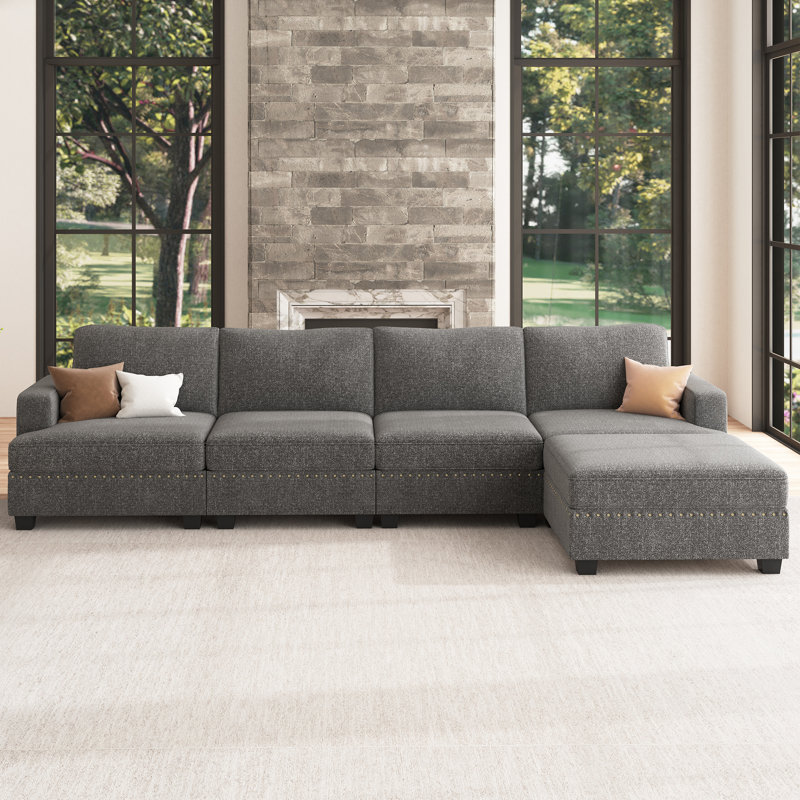 Canapé modulaire en L Anureet, Polyester gris clair