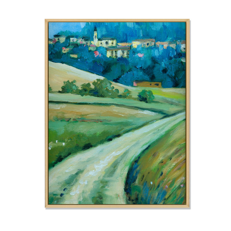 Route dans la campagne - Peinture sur toile, H 20 po x l 12 po, Cadre flottant érable
