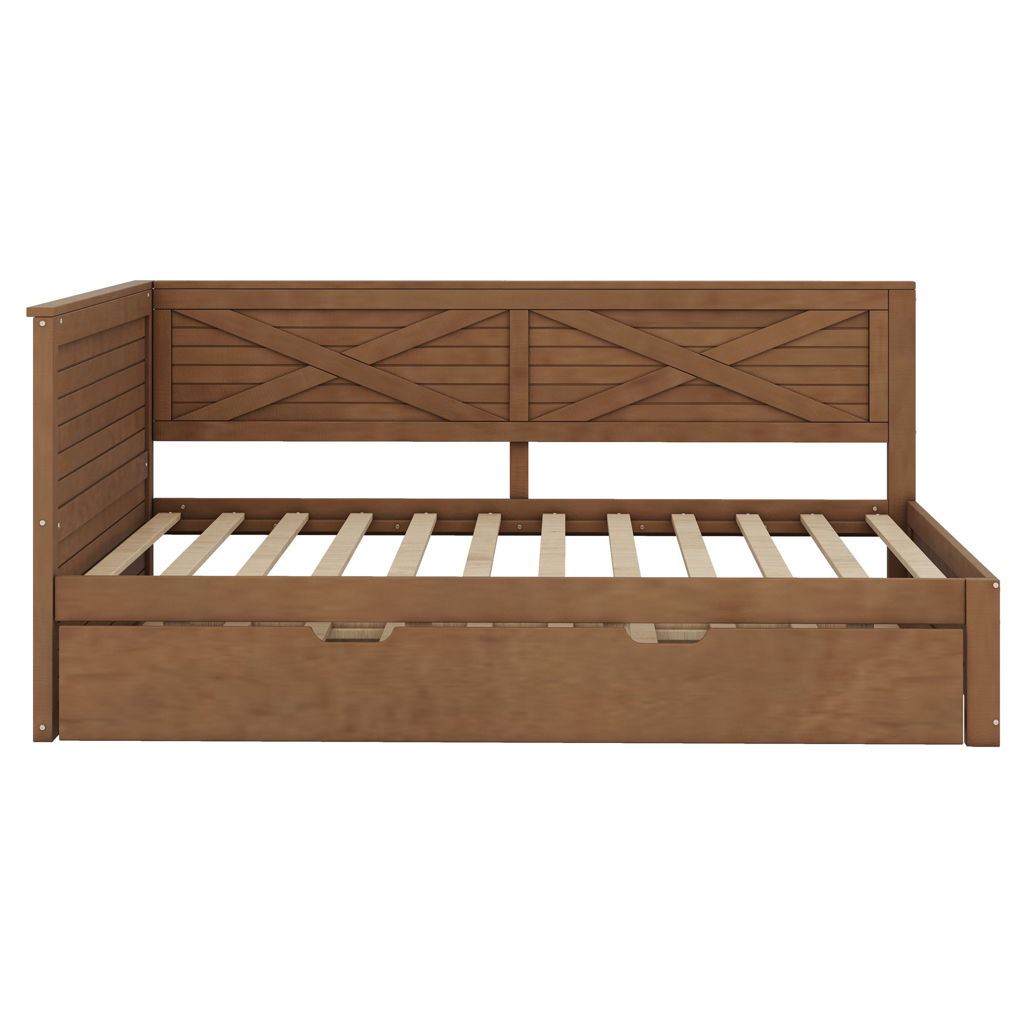 Gracie Oaks Wood Daybed With Trundle And Rustic Guardrail | Wayfair