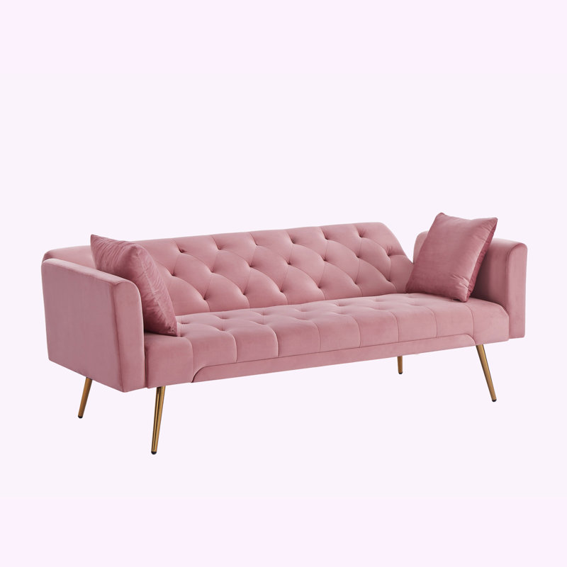 Ethyleen Twin 71.65'' Velvet Convertible Sofa, Pink Velvet