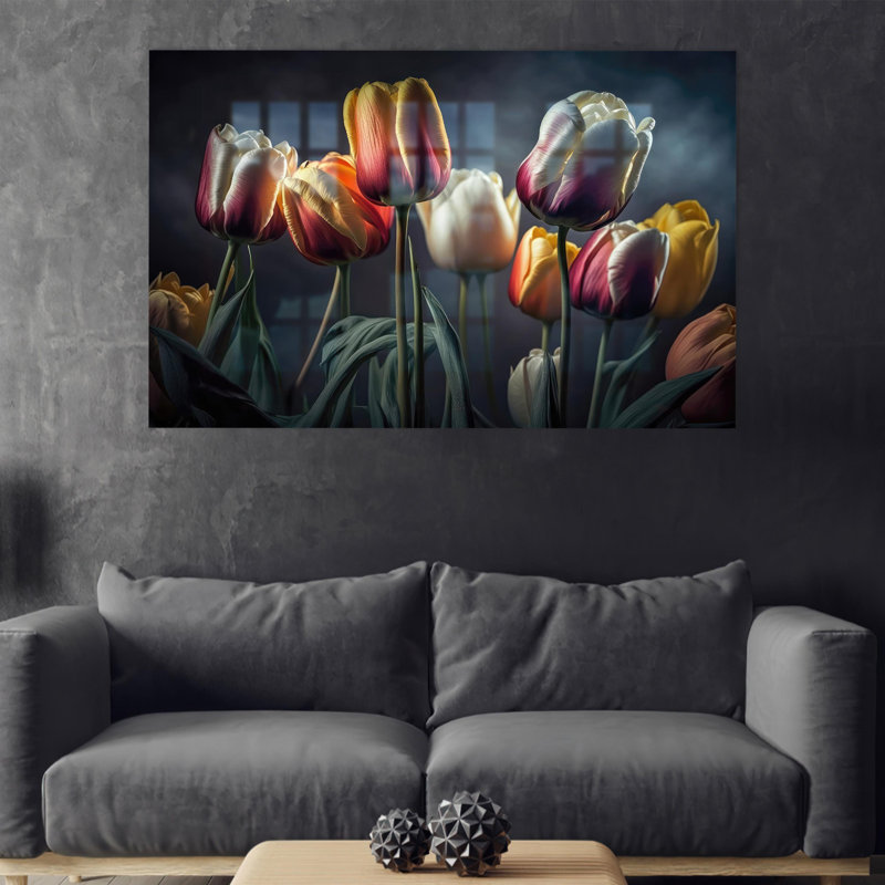 Superbe art en verre trempé tulipe parfait pour le décor du salon et idéal comme cadeau personnalisé, H 35,4 po x l 59,1 po
