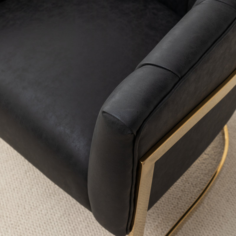 Fauteuil demi-tonneau rembourré l 30 po Romy, Similicuir noir