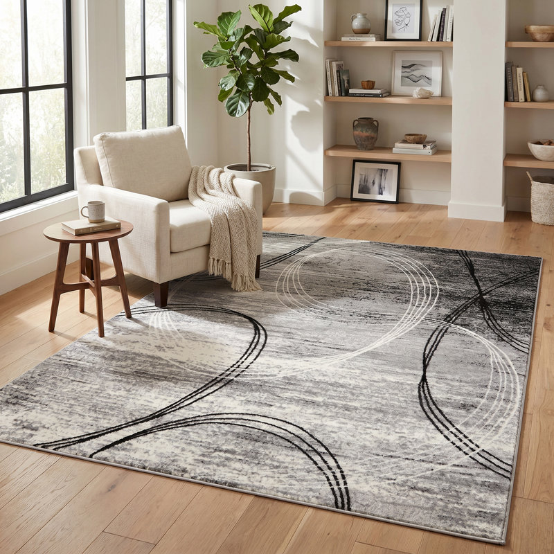 Tapis gris à motif abstrait Dillup-Jones, Rectangle 7 pi 9 po x 10 pi 9 po