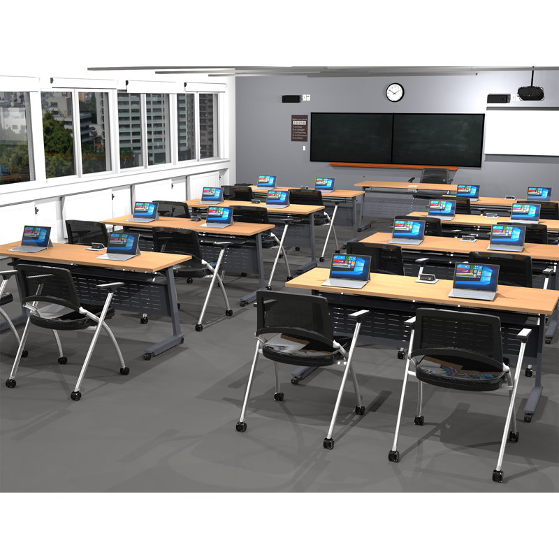 Benezar 17 Person Training Meeting Seminar Tables with Modesty Panels, 17 Chairs Complete 26 pc Set