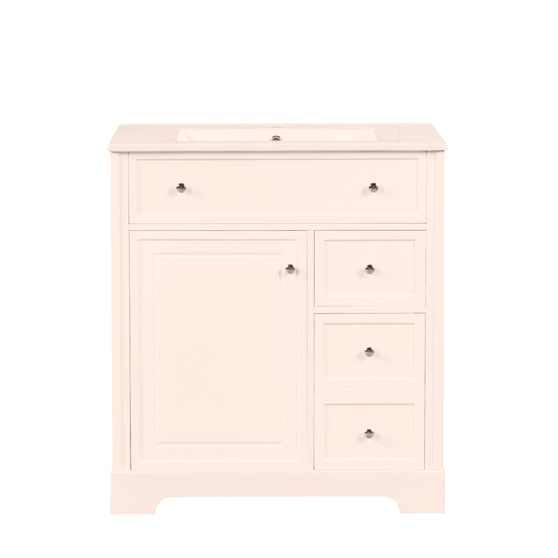 Meuble-lavabo 30 po avec comptoir, meuble-lavabo avec porte et deux tiroirs, planches en panneau de fibres à densité moyenne, bois massif, un paquet, blanc