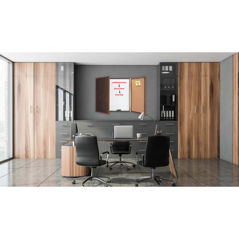 Tableau blanc fermé pour cabinet de conférence, H 4 pi x l 4 pi, Placage de noyer