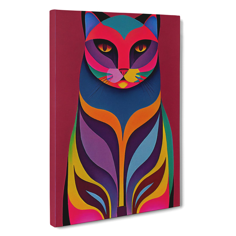 Vibrant Cat Abstract - Wall Art, Wrapped Canvas, 76cm H x 50cm W x 3cm D, No Matte