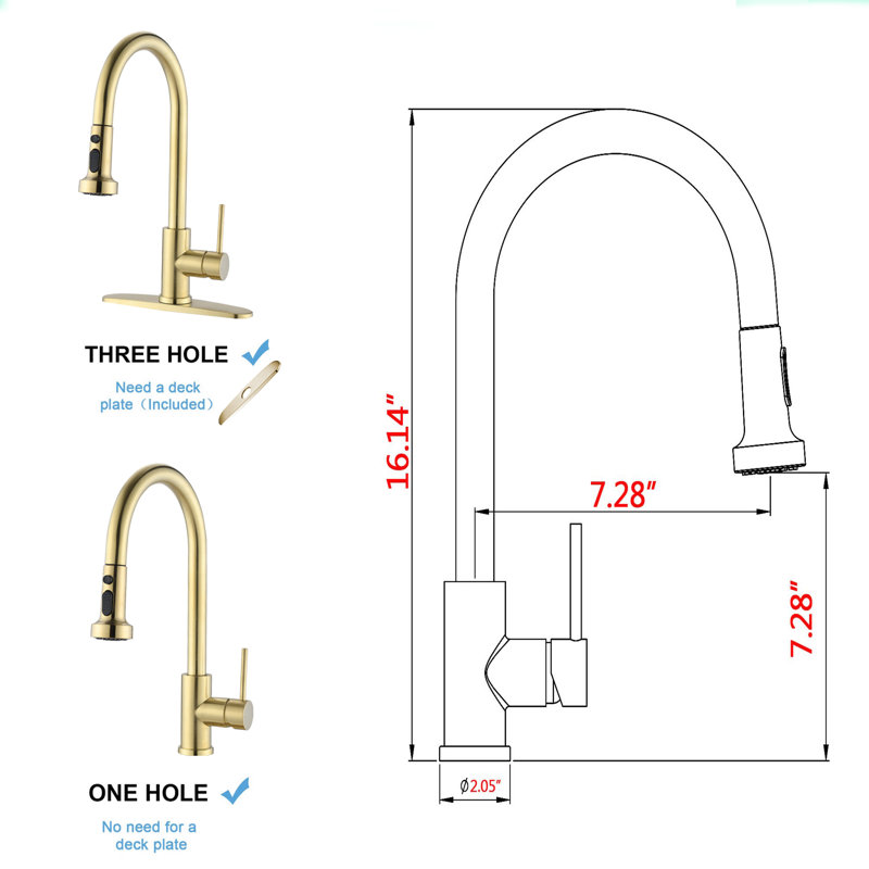 ESHOO Pull Down Kitchen Faucet with Soap Dispenser, Brushed Gold