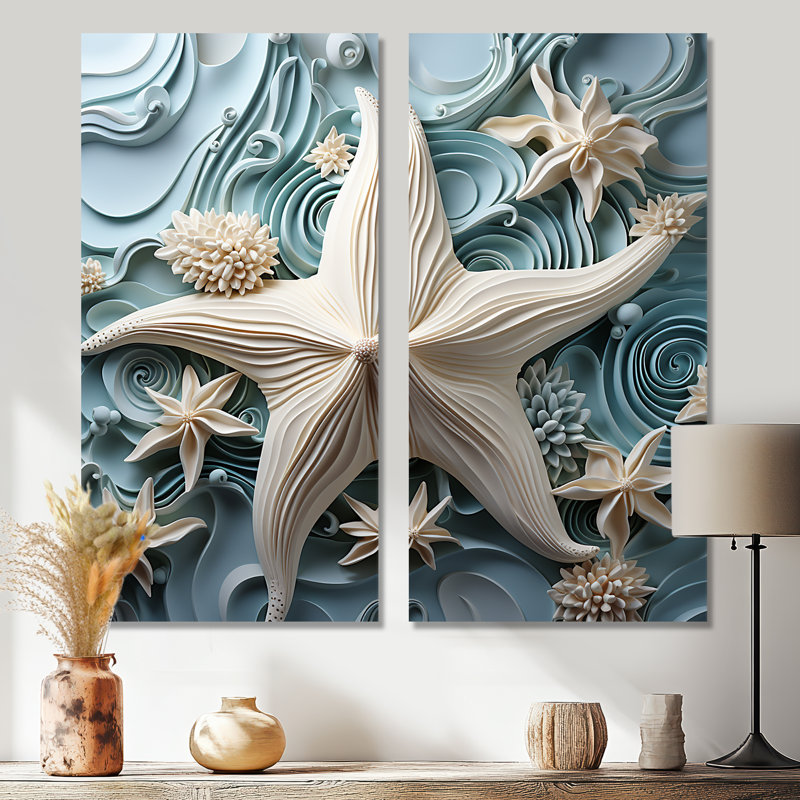 «White and Blue Oceanic Starfish Gem», reproductions sur toile d'animaux, 40" H x 40" W, Wrapped Canvas, Does Not Apply