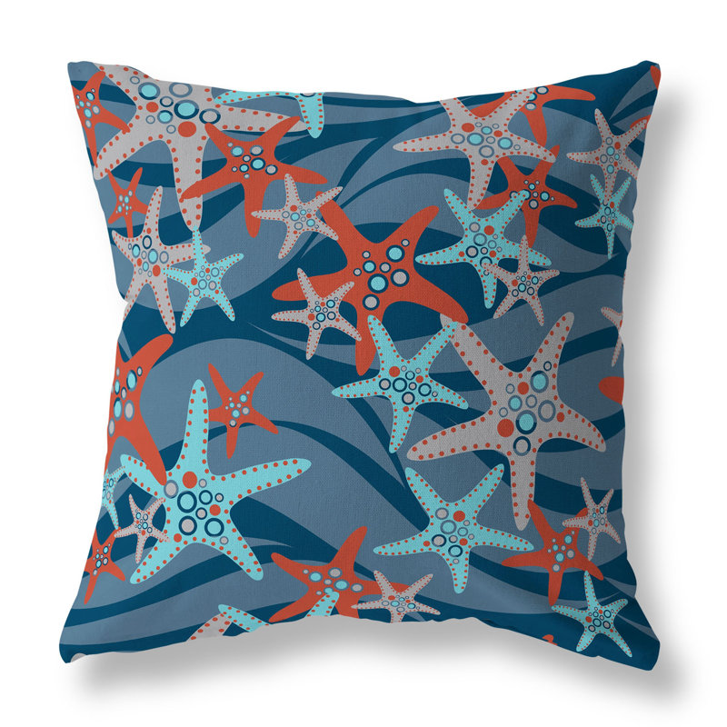 Coussin décoratif intérieur / extérieur Starfish Sway, Bleu/orange, H 26 po x l 26 po