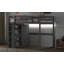 Lit mezzanine double en bois avec garde-robe intégrée et tablettes de rangement, lumière DEL-532318198