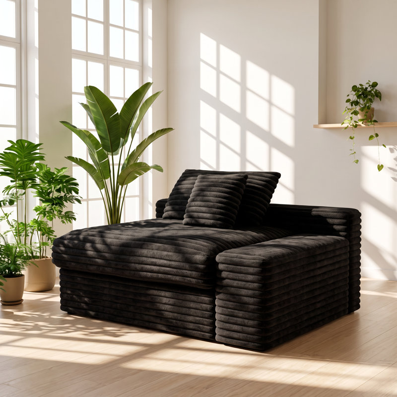Canapé d'angle modulaire 2 places Areefh en velours côtelé et mousse, 140 cm L x 80 cm P x 74 cm H