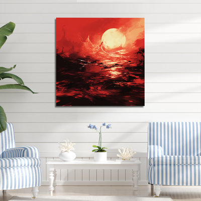 Red Crimson Sunset Storm - art mural coucher de soleil côtier