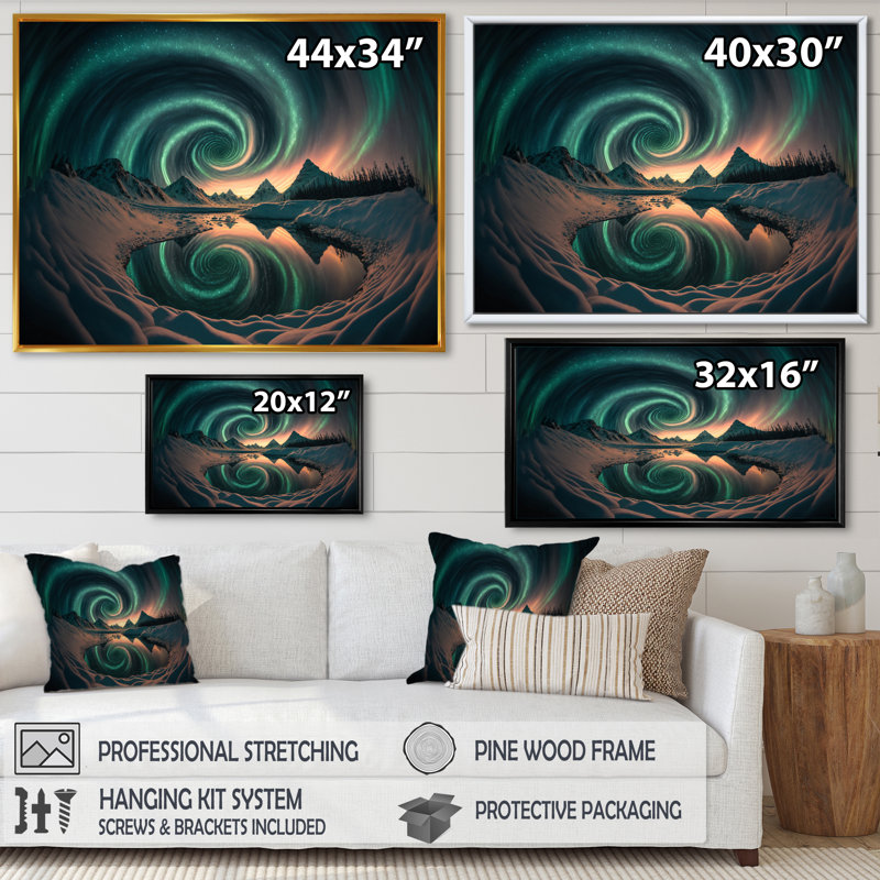 Aurore boréale Magical Northern Lights IV - reproduction sur toile, H 24 po x l 32 po x P 1 po, Toile avec cadre flottant or