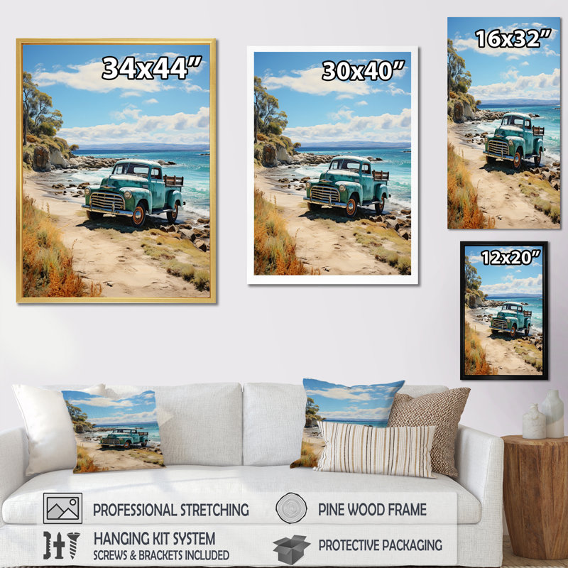 Camionnette bleue Aliquippa Coastal Retreat II - impression, H 20 po x l 12 po x P 1 po, Encadrement doré