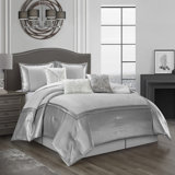 Prestyn White/Gray Microfiber 7 Piece Comforter Set