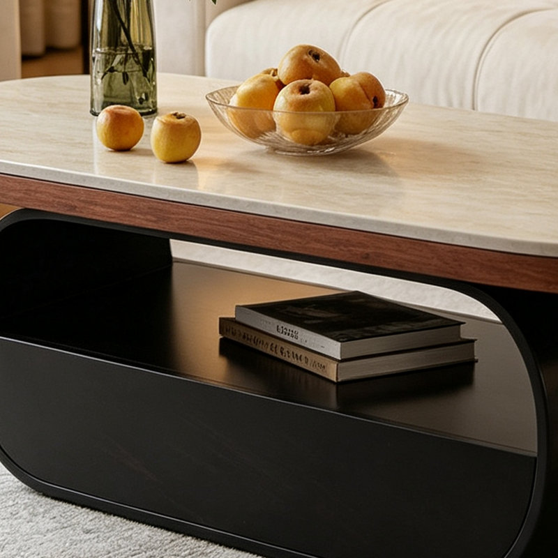 Table basse élégante pour salon avec rangements mixtes, Light brown/Black, 17.71" H x 47.24" W x 23.62" D