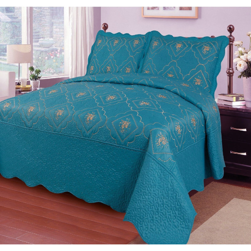 Ensemble de courtepointe Camryn, Courtepointe très grand + 2 taies décoratives, Turquoise