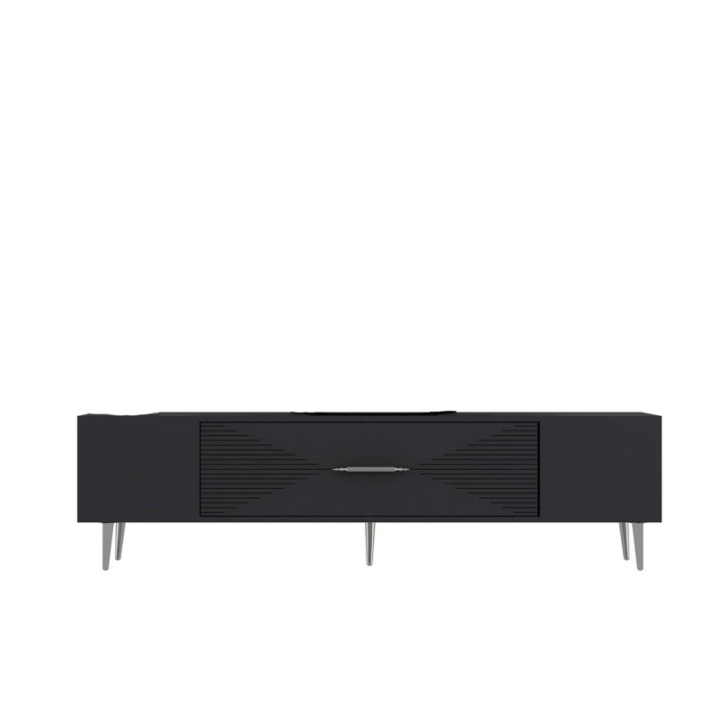 Catena Modern TV Stand with Wall-Mount Option, Anthracite & Silver, 59.1 x 19.0 x 11.6 inches | 100% Melamine Coated Particle Board, Sturdy Legs 5.9 inches High | Sleek Design for Living Room & Entertainment Spaces