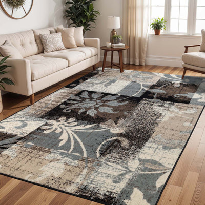 Tapis chocolat à motif de patchwork géométrique Rotonya