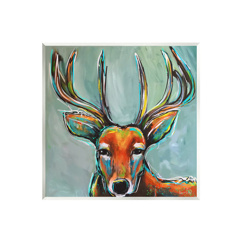 Cerf urbain moderne - peinture, Bois, H 12 po x l 12 po x P 0,5 po