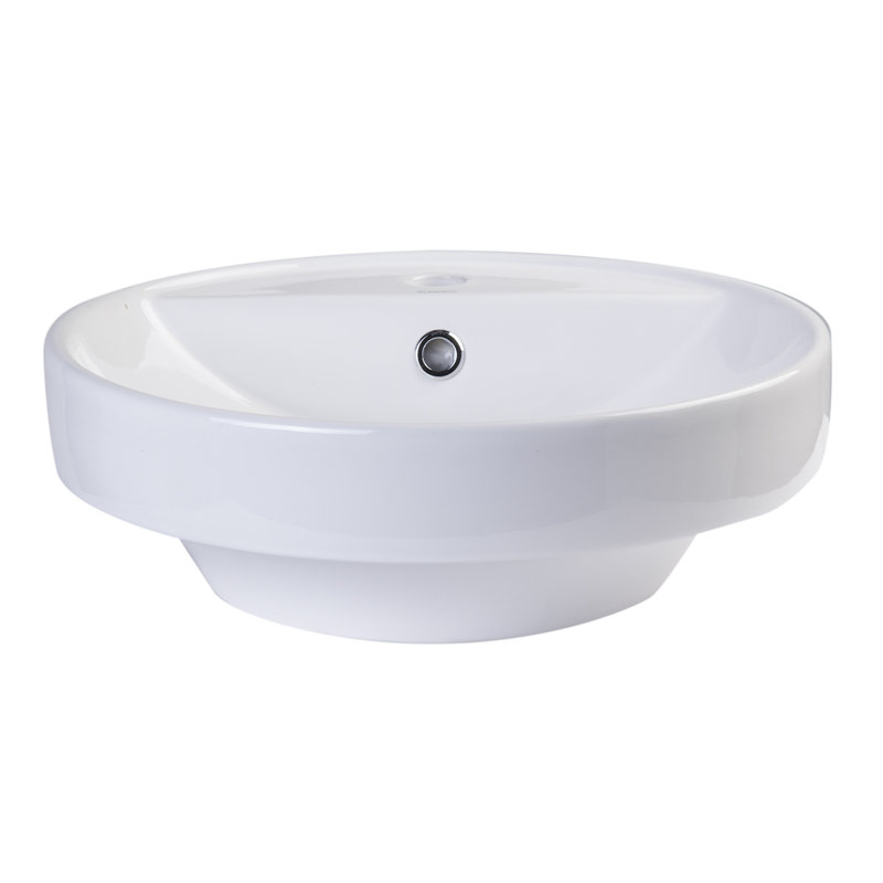EAGO 18.5'' White Ceramic Circular Bathroom Sink with Overflow