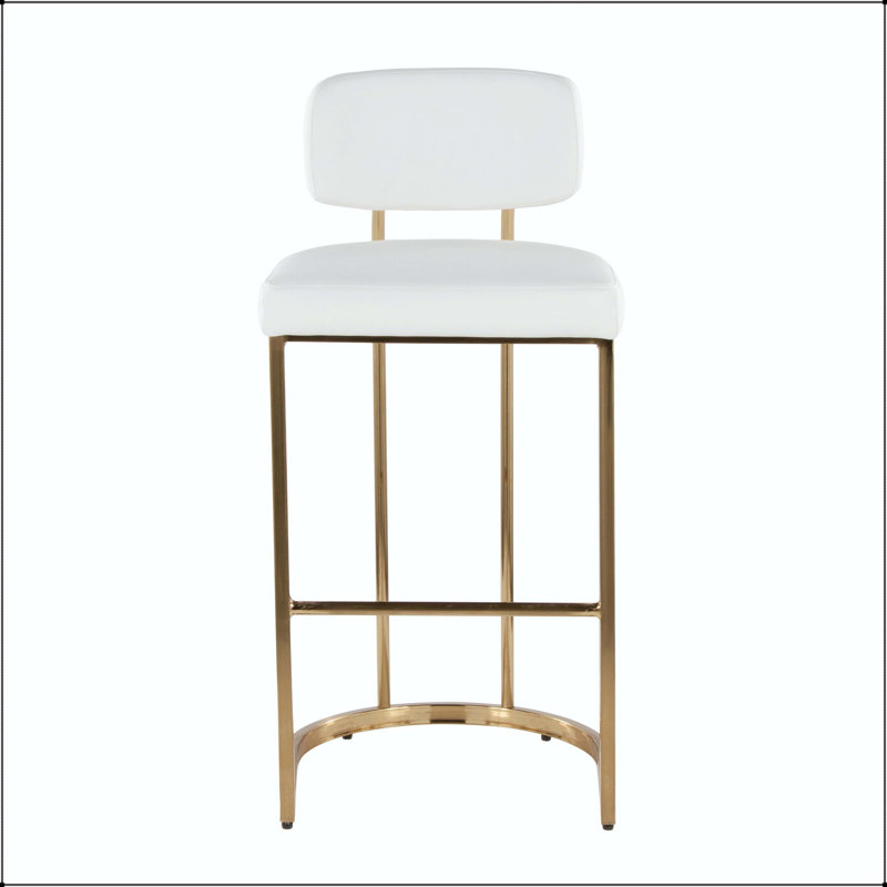 Tabouret de bar à hauteur fixe - structure en métal doré avec similicuir blanc (ensemble de 2)