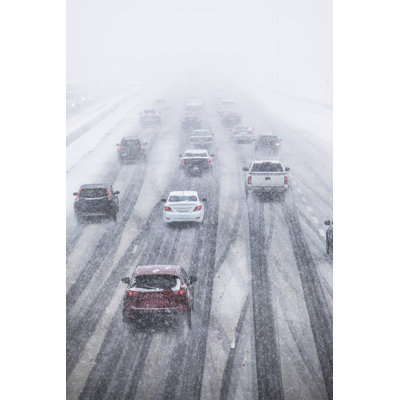 Cars Driving on a Snow Covered Road 1 Piece Wall Art on Canvas