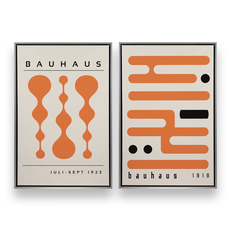 Ensemble de 2 rétro et circuits orange Bauhaus, H 37 po x l 50 po, Cadre flottant en chrome poli