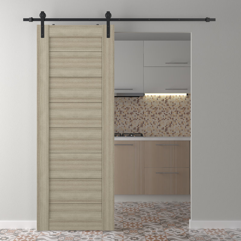Ermi Beige Paneled Manufactured Wood Sliding Barn Door with Hardware Kit